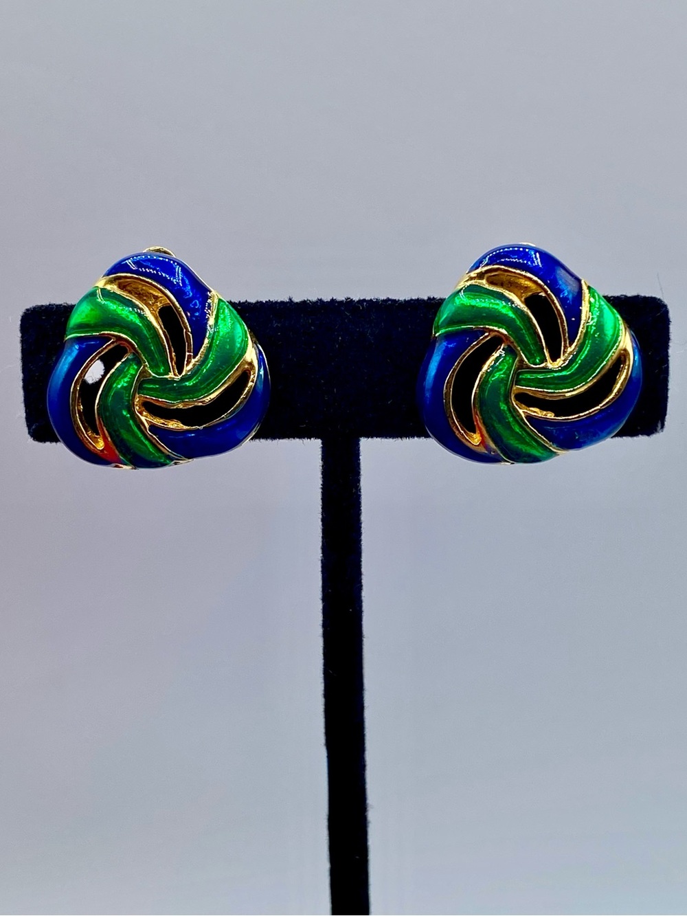 Vintage Module Green & Blue Enamel Clip Ons